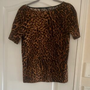 Ralph Lauren Brown Leopard Print Short Sleeve Top